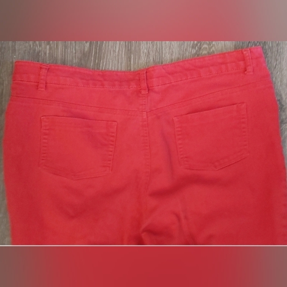 Ashley Stewart Size 16 Flat Front Red Straight Leg Denim Jeans Casual Preppy - Picture 7 of 8